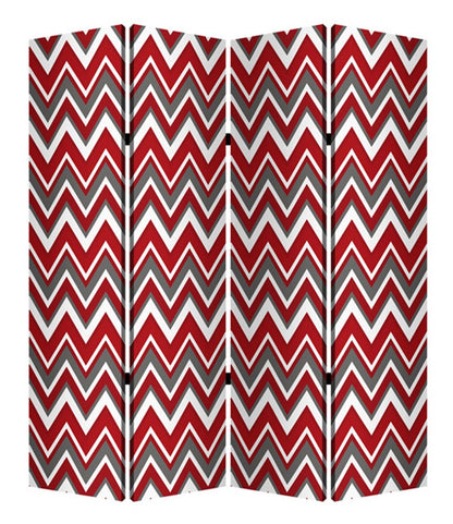 84" Red And Gray Canvas Folding Four Panel Screen Room Divider HomeRoots