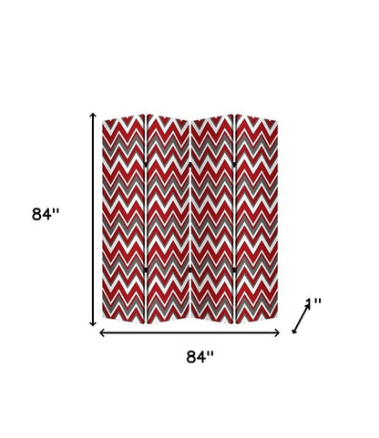 84" Red And Gray Canvas Folding Four Panel Screen Room Divider HomeRoots