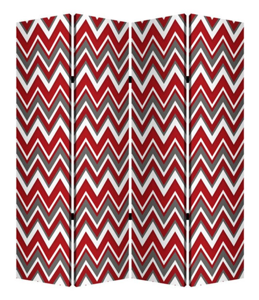 84" Red And Gray Canvas Folding Four Panel Screen Room Divider HomeRoots