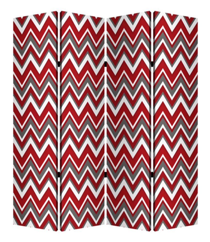 84" Red And Gray Canvas Folding Four Panel Screen Room Divider HomeRoots