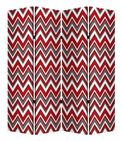 84" Red And Gray Canvas Folding Four Panel Screen Room Divider HomeRoots