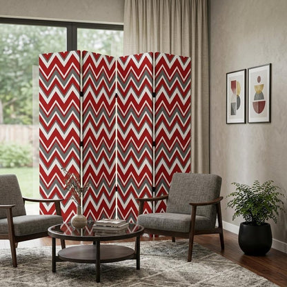 84" Red And Gray Canvas Folding Four Panel Screen Room Divider HomeRoots