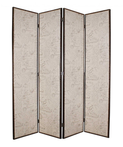 84" Tan Fabric Folding Four Panel Screen Room Divider HomeRoots