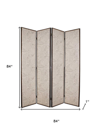 84" Beige Fabric Folding Four Panel Screen Room Divider HomeRoots