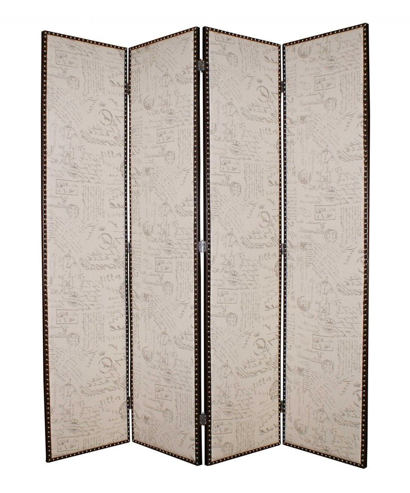 84" Beige Fabric Folding Four Panel Screen Room Divider HomeRoots