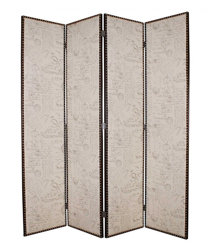 84" Beige Fabric Folding Four Panel Screen Room Divider HomeRoots