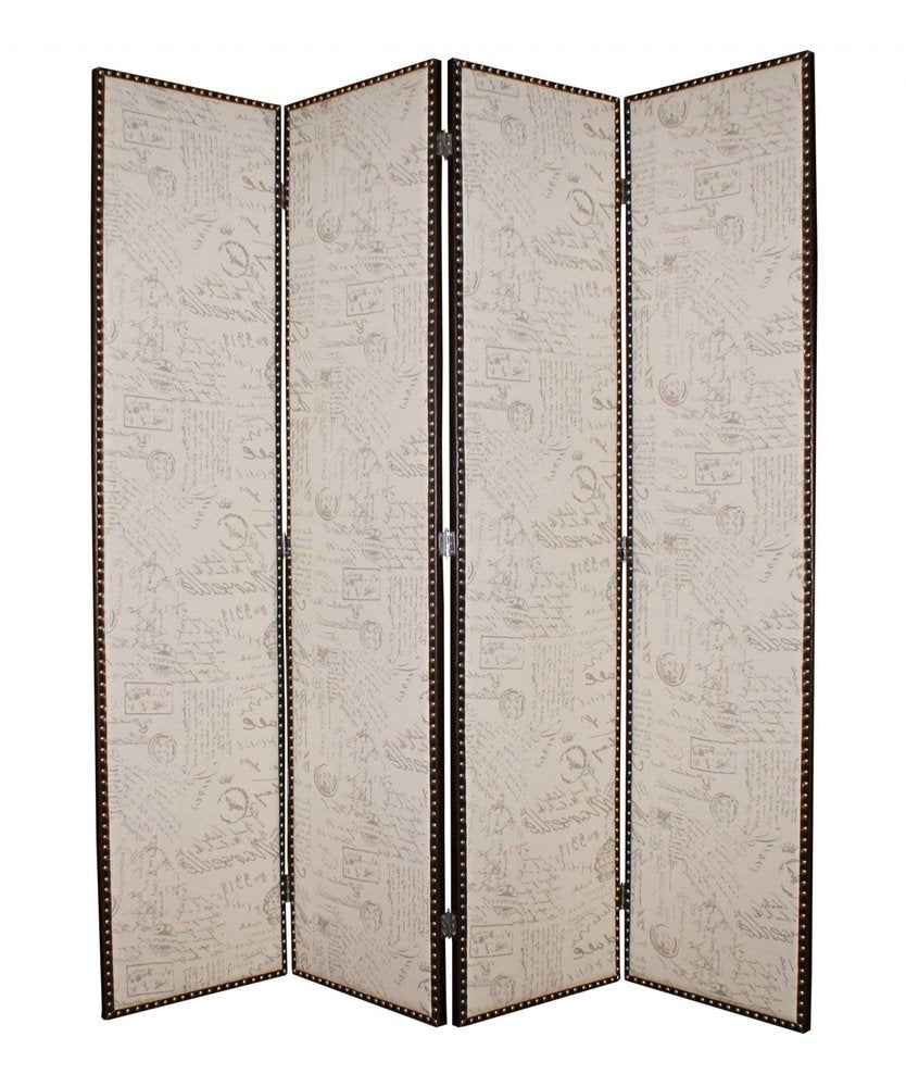84" Tan Fabric Folding Four Panel Screen Room Divider HomeRoots