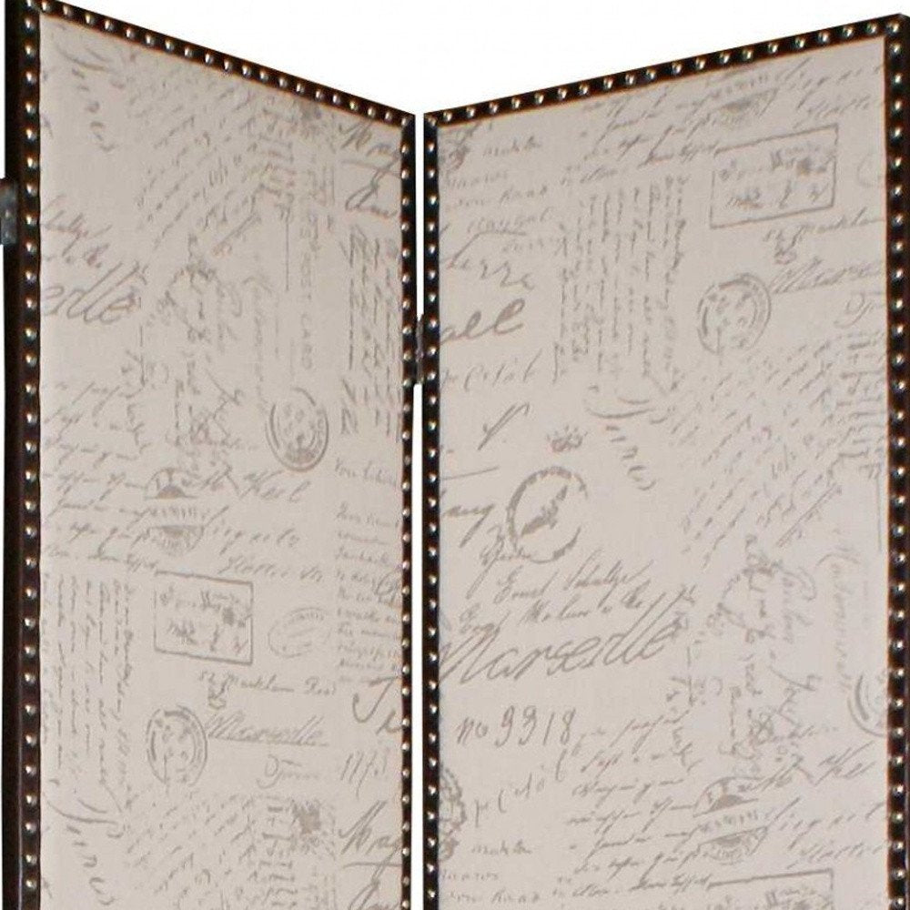 84" Tan Fabric Folding Four Panel Screen Room Divider HomeRoots
