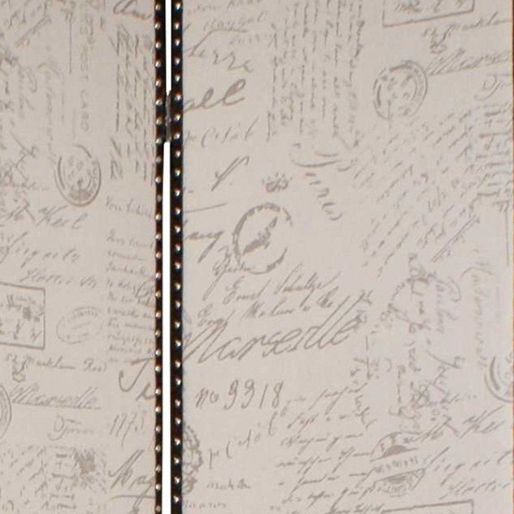 84" Beige Fabric Folding Four Panel Screen Room Divider HomeRoots