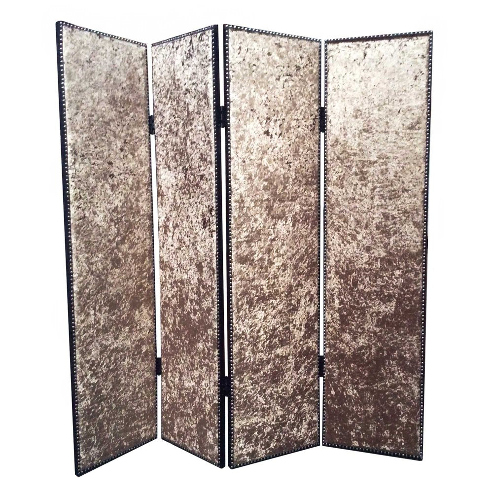 84" Tan Fabric Folding Four Panel Screen Room Divider HomeRoots