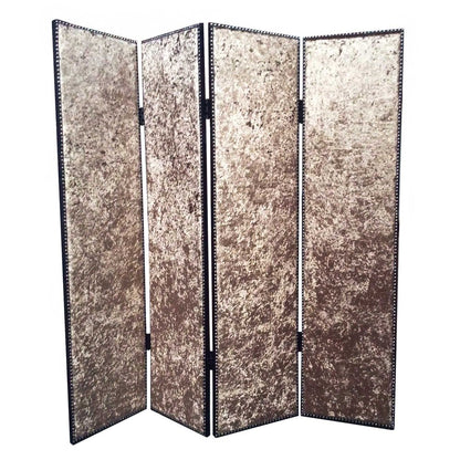 84" Tan Fabric Folding Four Panel Screen Room Divider HomeRoots