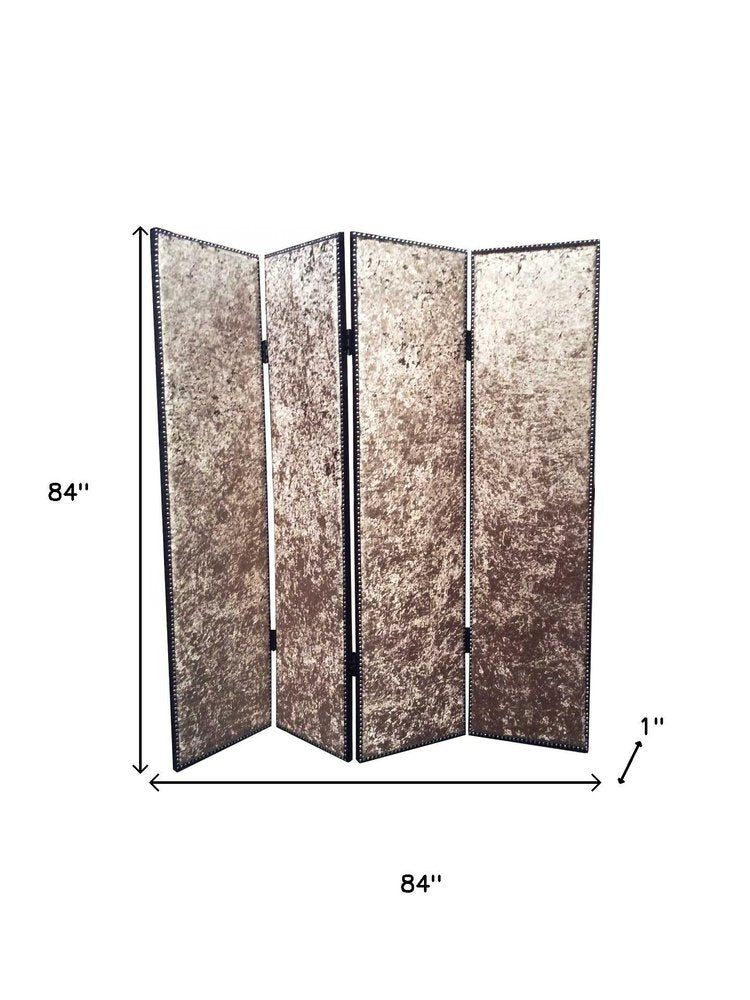 84" Tan Fabric Folding Four Panel Screen Room Divider HomeRoots