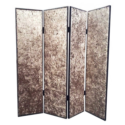 84" Tan Fabric Folding Four Panel Screen Room Divider HomeRoots