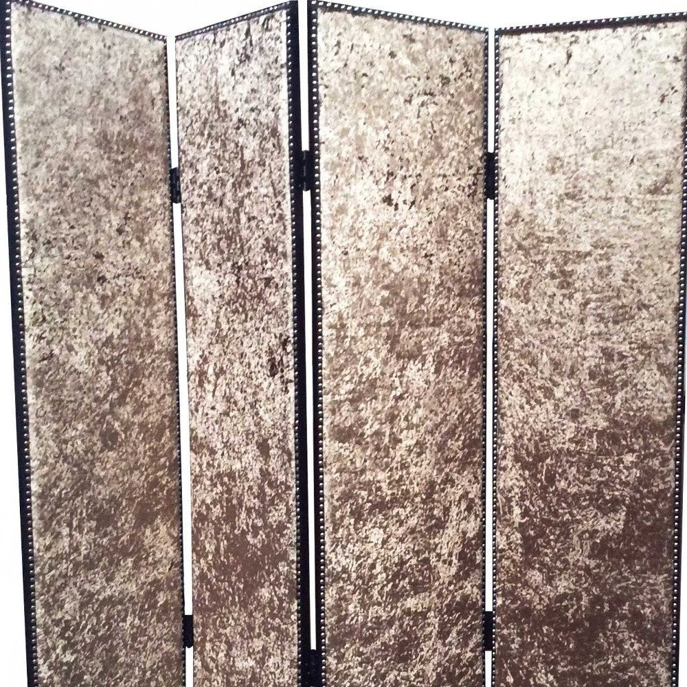84" Beige Fabric Folding Four Panel Screen Room Divider HomeRoots