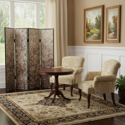 84" Tan Fabric Folding Four Panel Screen Room Divider HomeRoots