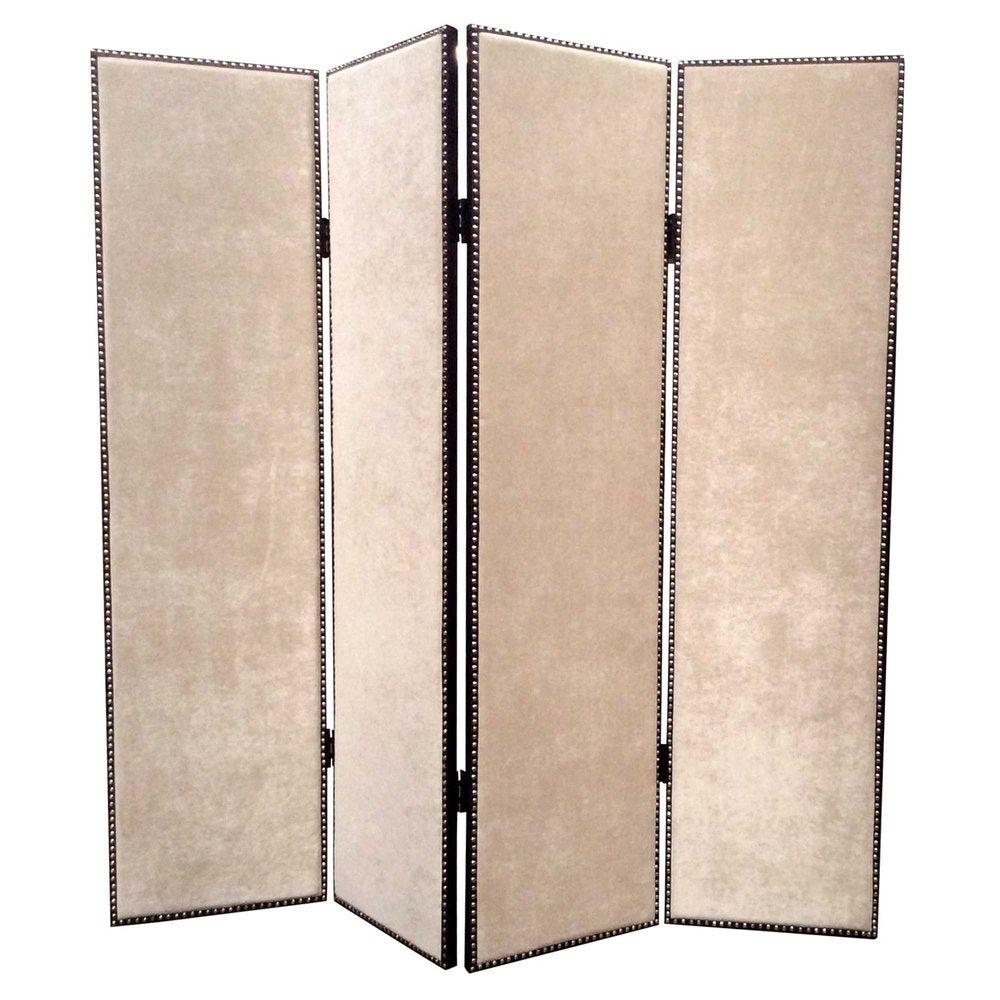 84" Tan Fabric Folding Four Panel Screen Room Divider HomeRoots