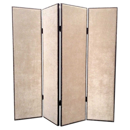 84" Tan Fabric Folding Four Panel Screen Room Divider HomeRoots