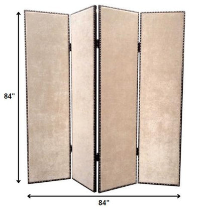 84" Tan Fabric Folding Four Panel Screen Room Divider HomeRoots