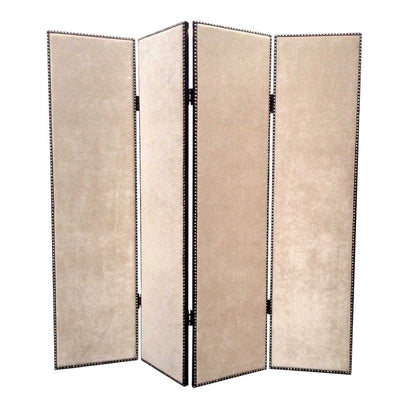 84" Tan Fabric Folding Four Panel Screen Room Divider HomeRoots
