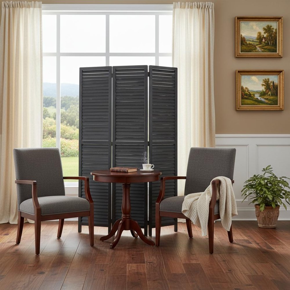 67" Black Solid Wood Panel Screen Room Divider HomeRoots