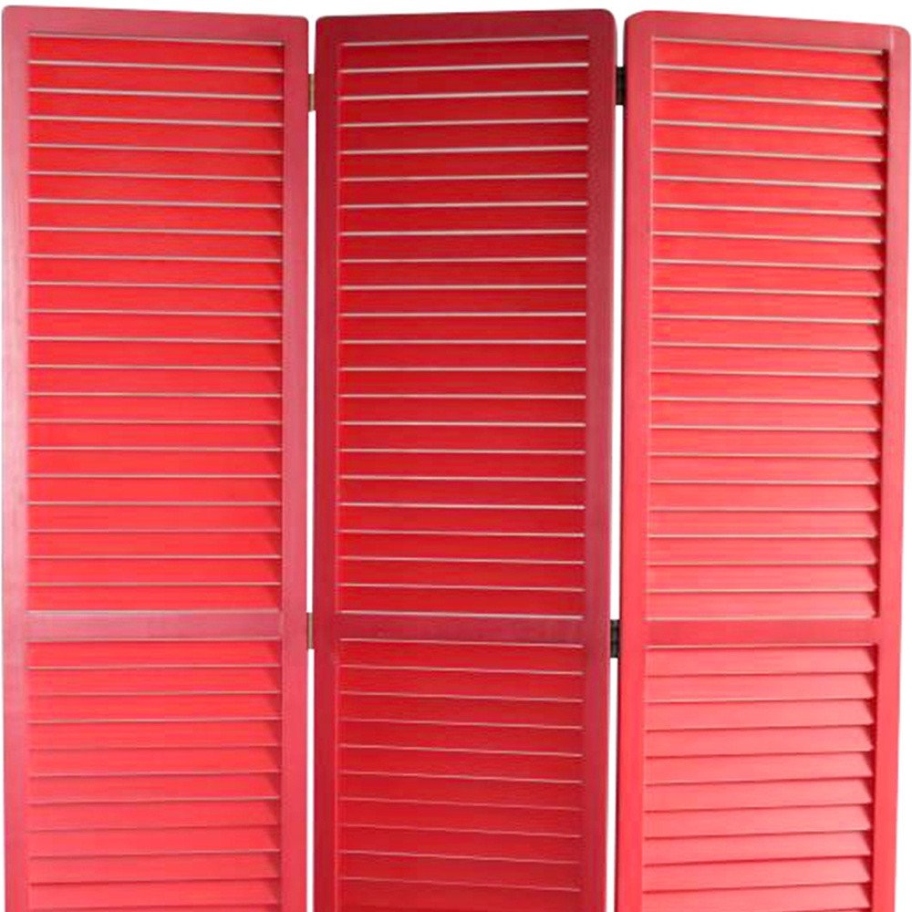 67" Red Solid Wood Panel Screen Room Divider HomeRoots