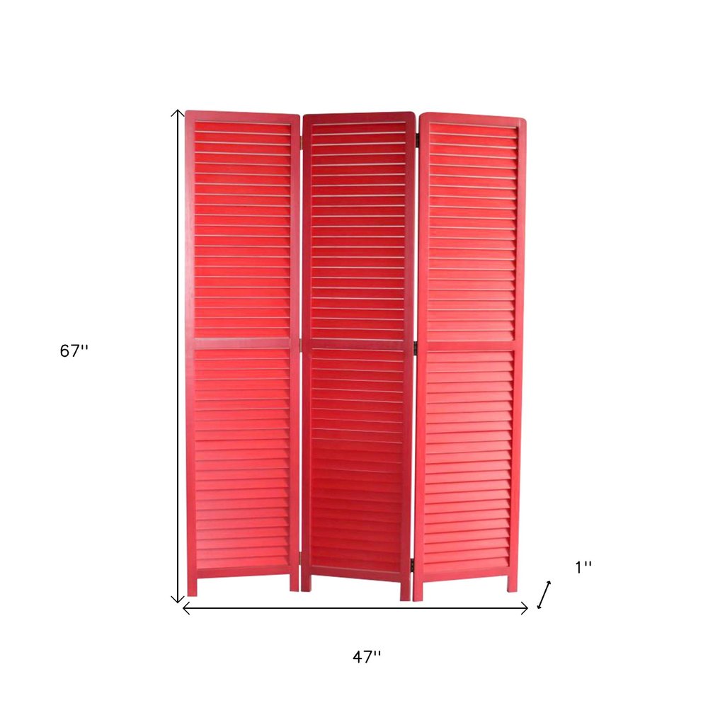 67" Red Solid Wood Panel Screen Room Divider HomeRoots