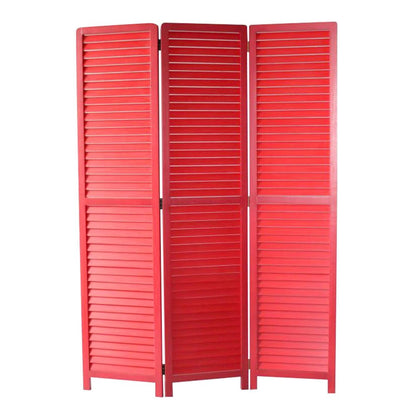 67" Red Solid Wood Panel Screen Room Divider HomeRoots