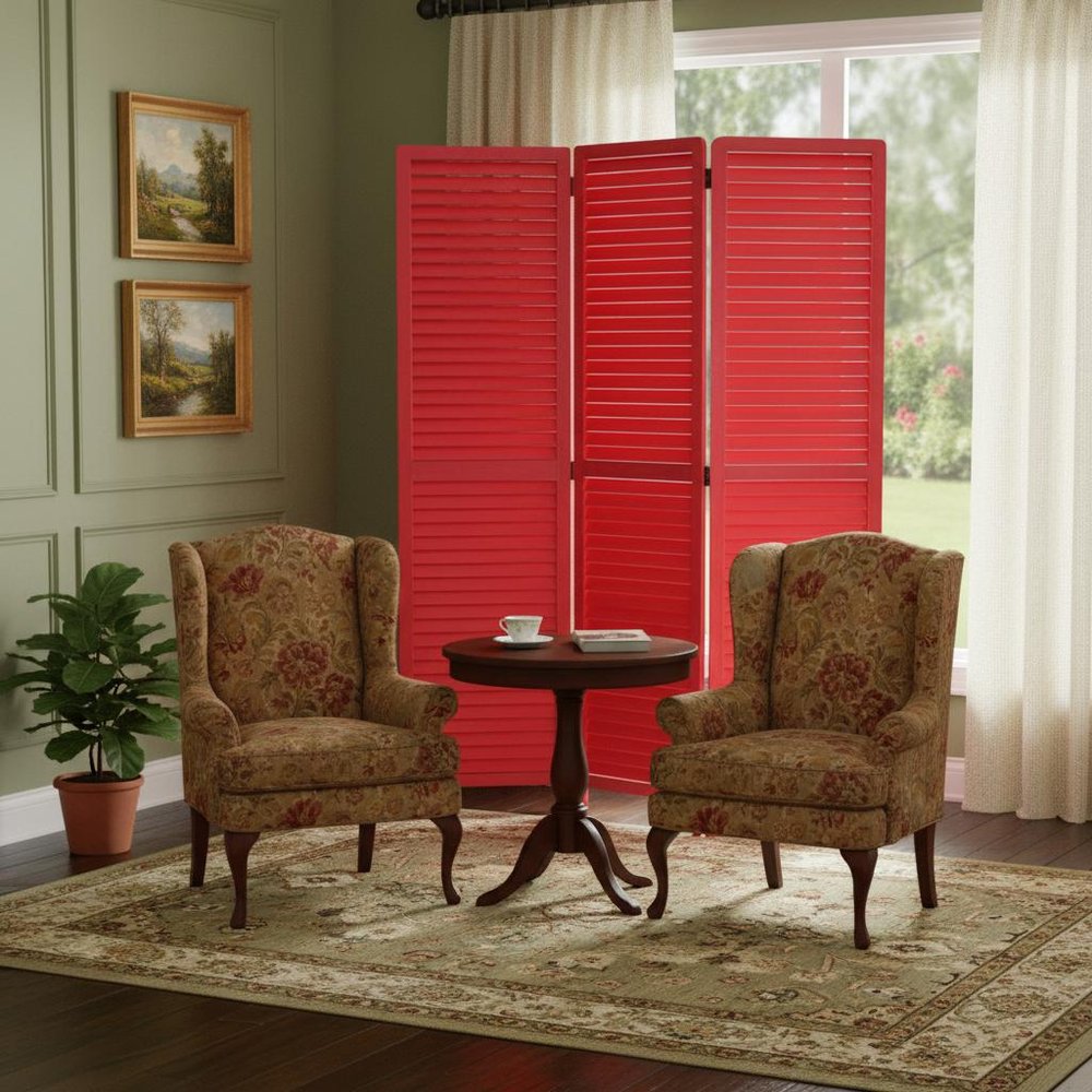 67" Red Solid Wood Panel Screen Room Divider HomeRoots