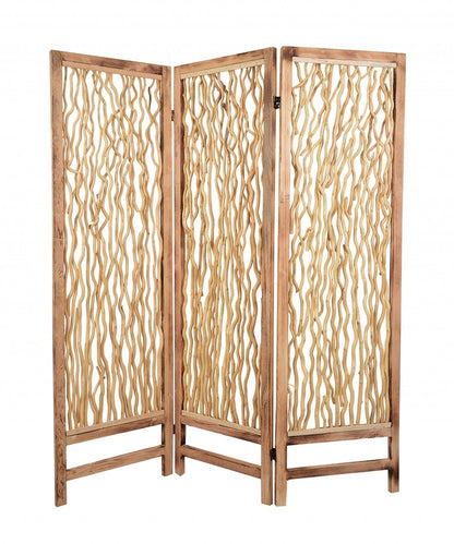 69" Brown Solid Wood Panel Screen Room Divider HomeRoots