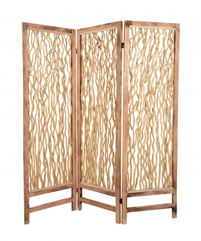 69" Brown Wood Folding Three Panel Screen Room Divider HomeRoots