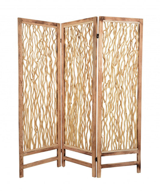 69" Brown Solid Wood Panel Screen Room Divider HomeRoots