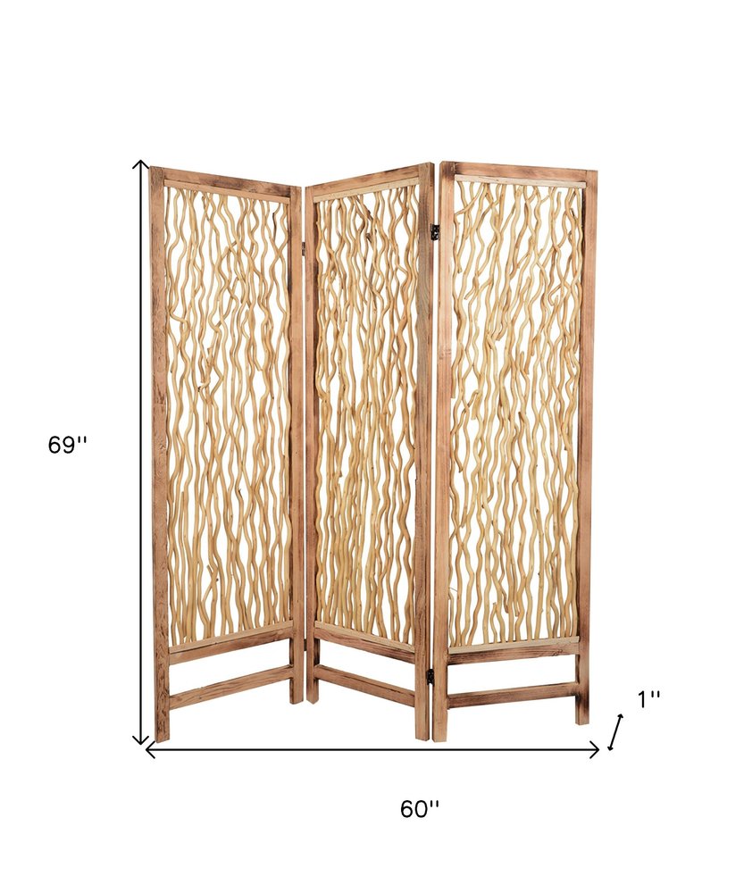 69" Brown Solid Wood Panel Screen Room Divider HomeRoots