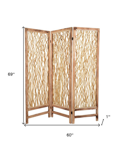 69" Brown Solid Wood Panel Screen Room Divider HomeRoots