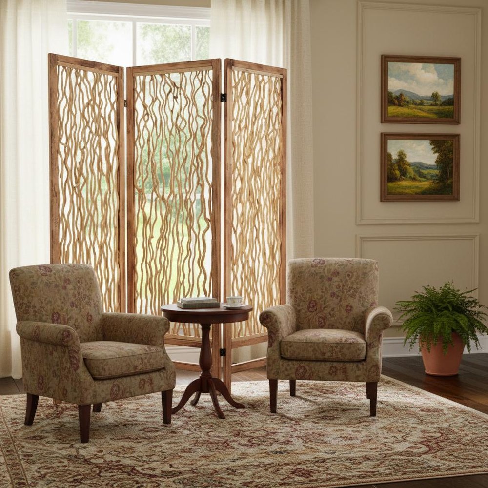 69" Brown Solid Wood Panel Screen Room Divider HomeRoots