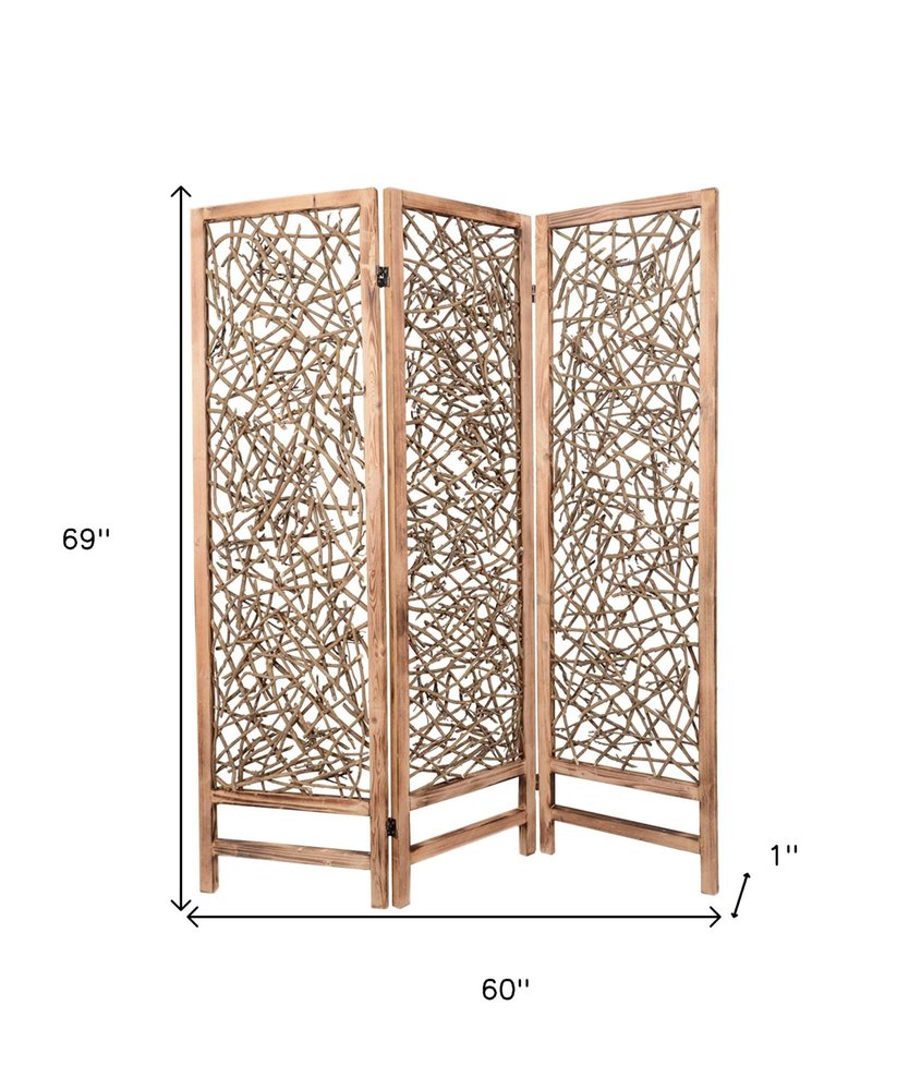 69" Brown Solid Wood Panel Screen Room Divider HomeRoots