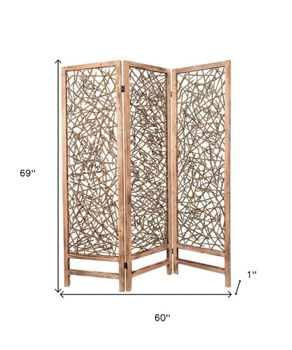 69" Brown Solid Wood Panel Screen Room Divider HomeRoots