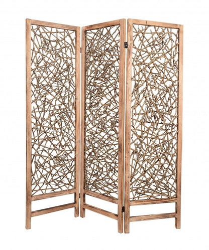 69" Brown Solid Wood Panel Screen Room Divider HomeRoots