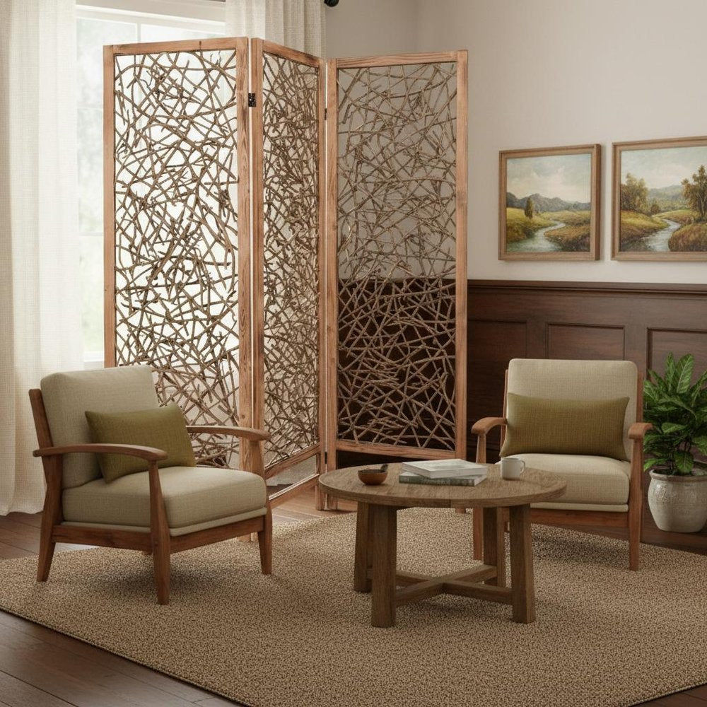 69" Brown Solid Wood Panel Screen Room Divider HomeRoots