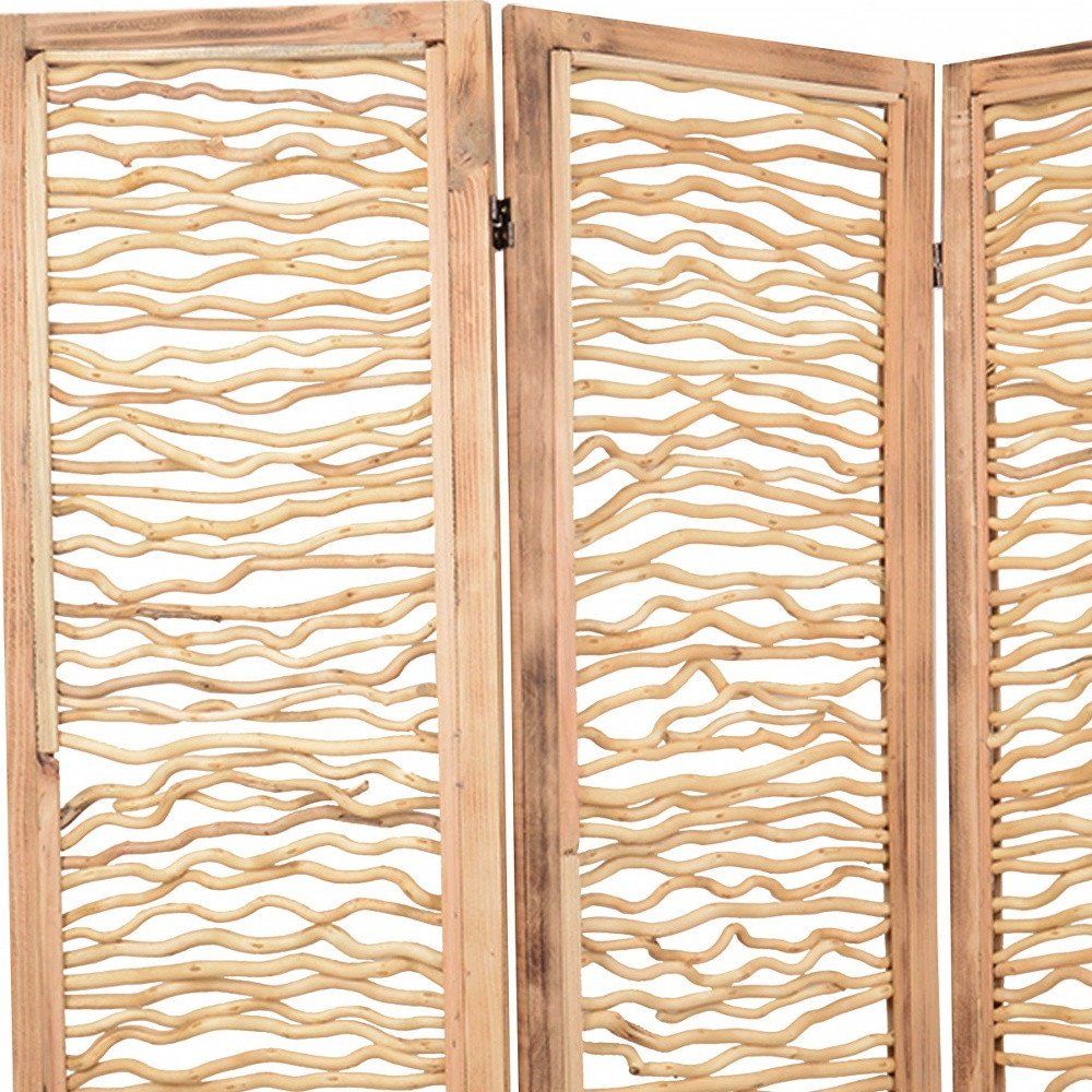 69" Brown Wood Folding Three Panel Screen Room Divider HomeRoots