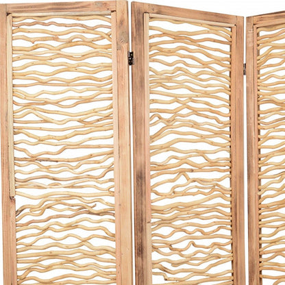 69" Brown Wood Folding Three Panel Screen Room Divider HomeRoots