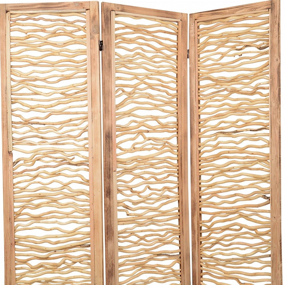 69" Brown Wood Folding Three Panel Screen Room Divider HomeRoots