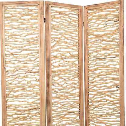69" Brown Wood Folding Three Panel Screen Room Divider HomeRoots