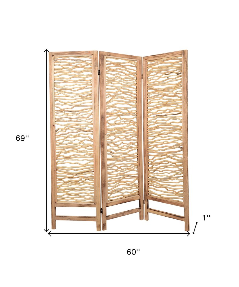 69" Brown Solid Wood Panel Screen Room Divider HomeRoots