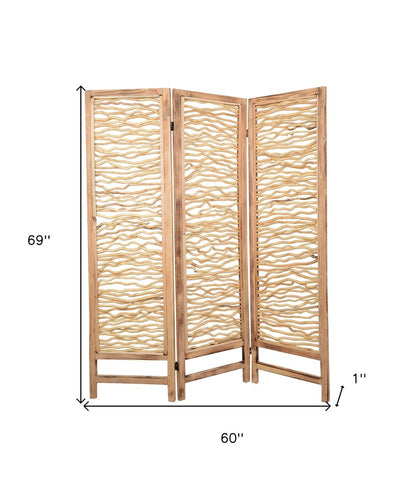 69" Brown Solid Wood Panel Screen Room Divider HomeRoots