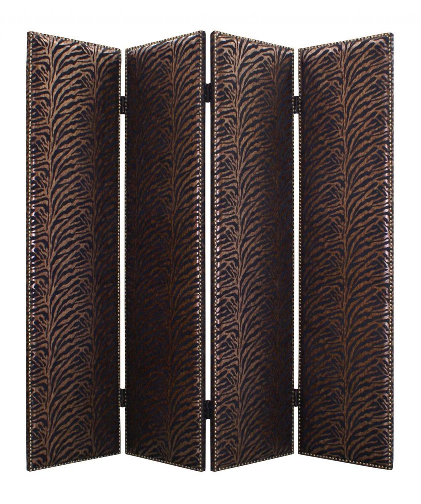 84" Bronze Fabric Folding Four Panel Screen Room Divider HomeRoots