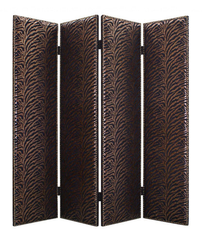 84" Bronze Fabric Folding Four Panel Screen Room Divider HomeRoots