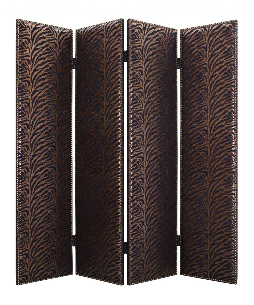 84" Bronze Fabric Folding Four Panel Screen Room Divider HomeRoots