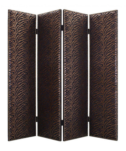 84" Bronze Fabric Folding Four Panel Screen Room Divider HomeRoots
