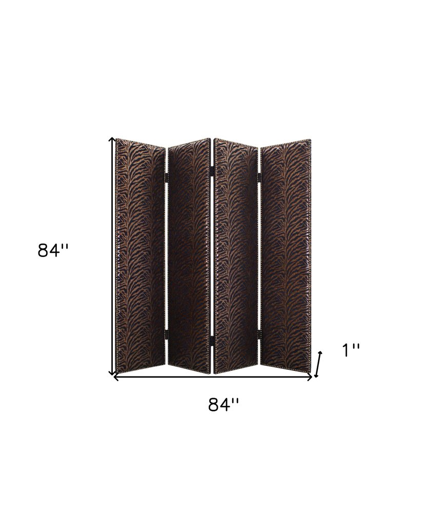 84" Bronze Fabric Folding Four Panel Screen Room Divider HomeRoots