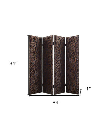 84" Bronze Fabric Folding Four Panel Screen Room Divider HomeRoots
